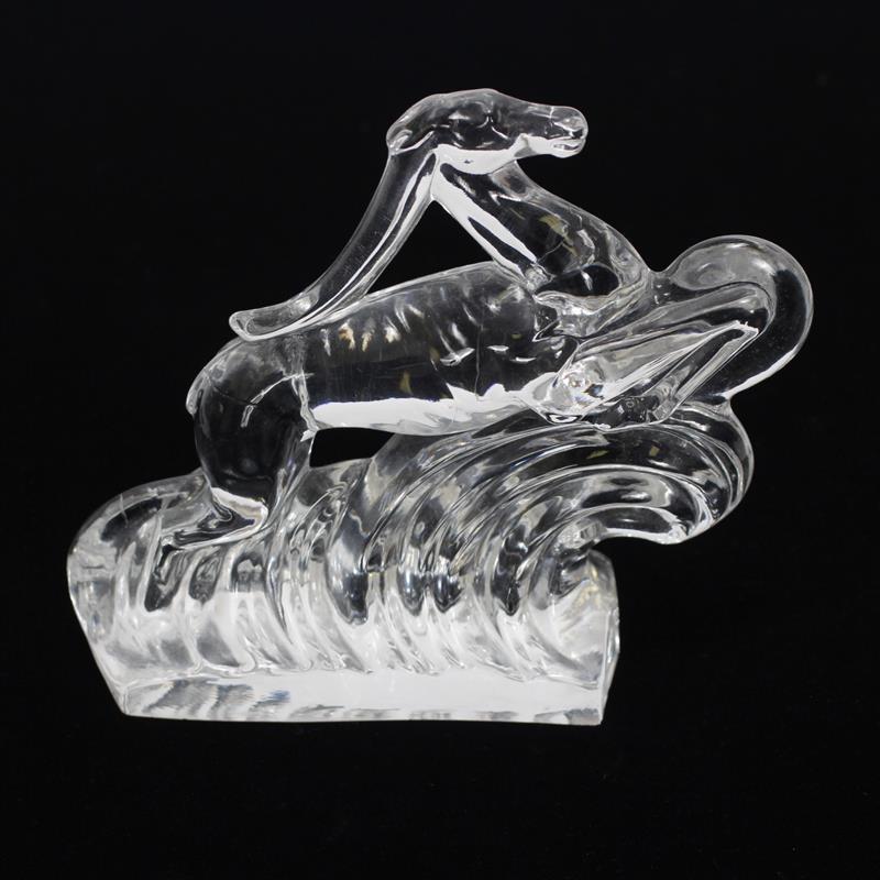 Appraisal: Steuben Colorless Large Crystal Leaping Gazelle Figure engraved signature H