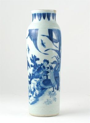 Appraisal: A Chinese Transitional-style blue and white sleeve vase painted with