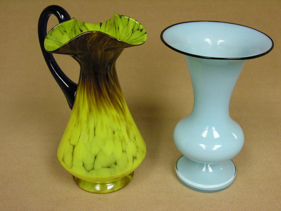 Appraisal: PC SIGNED CZECH GLASS VASE AND PITCHER Both are acid