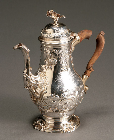 Appraisal: George II Silver Coffee Pot Pez Pilleau London The pear-form