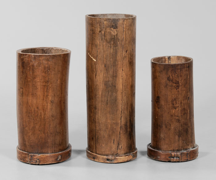 Appraisal: Three Fruitwood Log-Form Umbrella Stands th or th century each