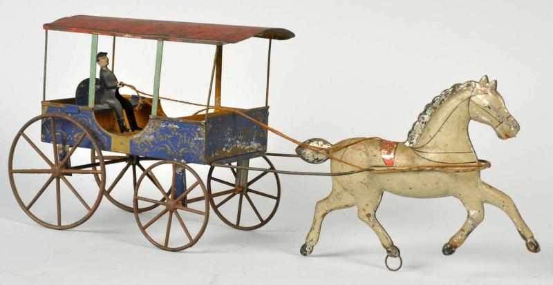 Appraisal: Early Tin Horse-Drawn Pure Milk Wagon Toy American Nice gold