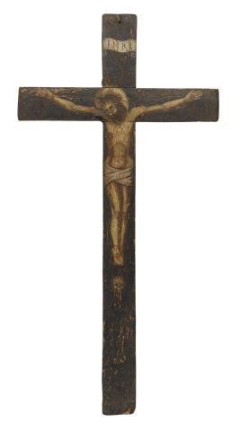 Appraisal: Spanish painted wood crucifix th c possibly colonial period depicting