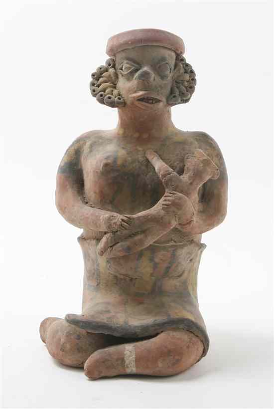 Appraisal: A Nayarit Style Pottery Figure the female figure depicted seated