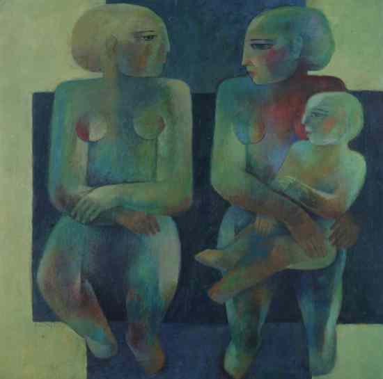 Appraisal: KHALED ALMAZ Syrian b TWO SEATED FEMALE NUDES WITH CHILD