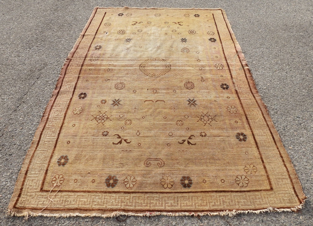 Appraisal: KHOTAN ANTIQUE CHINESE RUG China Circa Brown light blue and