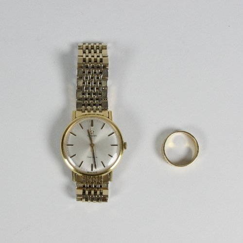 Appraisal: An Omega wristwatch with circular dial on a plated strap