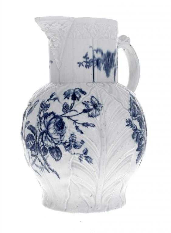 Appraisal: A WORCESTER CABBAGE LEAF MOULDED MASK JUG transfer printed in