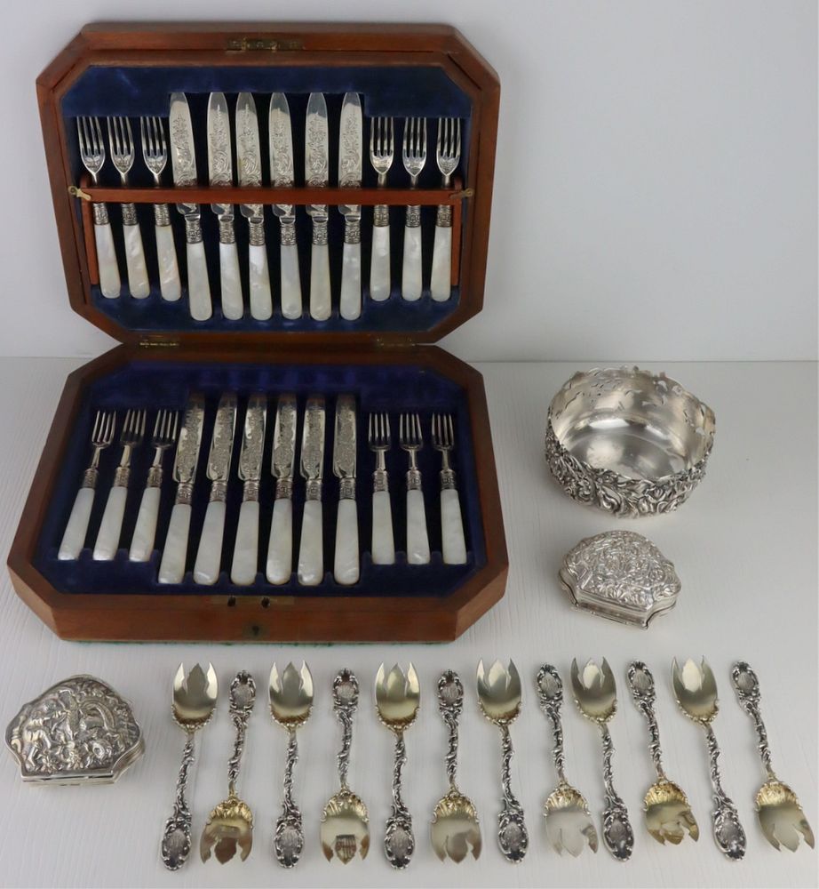 Appraisal: SILVER Assorted Silver Grouping Includes monogrammed Mauser sterling ice cream