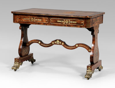 Appraisal: Fine Regency brass-inlaid sofa table finely figured rosewood veneers and