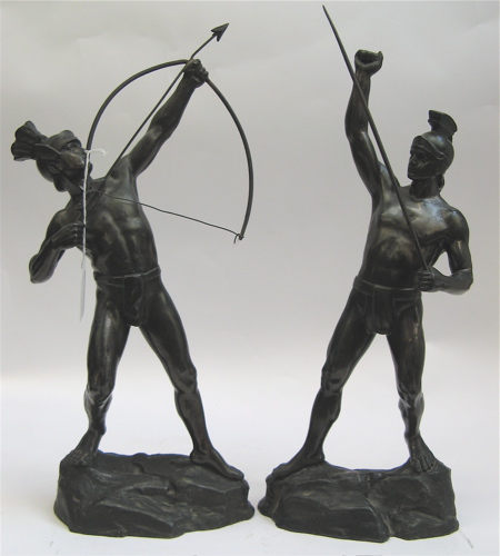 Appraisal: PAIR OF MALE SPELTER FIGURES one of an archer -