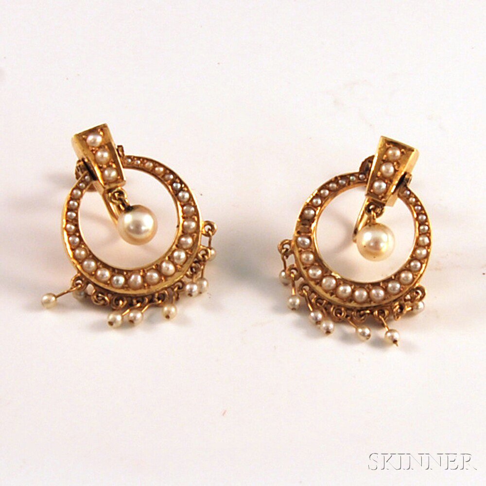 Appraisal: kt Gold and Pearl Earrings the circular earrings set with