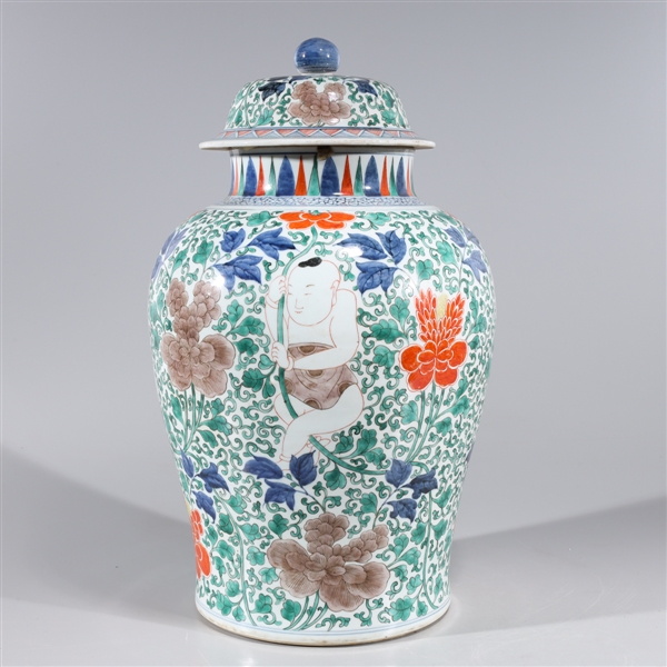 Appraisal: Chinese famille verte enameled porcelain covered vase with allover floral