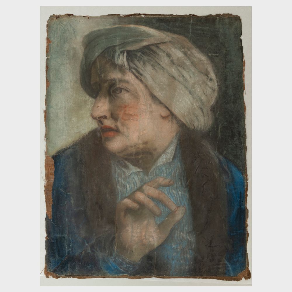 Appraisal: European School Man in a Turban Pastel on paper mounted