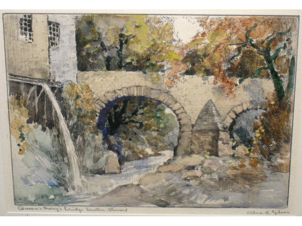 Appraisal: ALEX R GIBSON Etching in colours 'Queen Mary's Bridge Heston