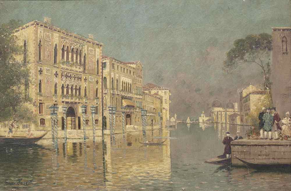 Appraisal: VENETIAN CANAL PAINTING AFTER FOSSATI Oil Board ''x '' signed