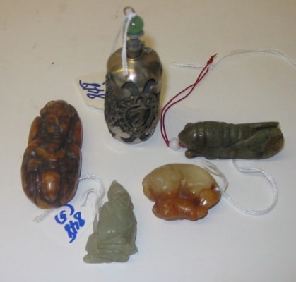 Appraisal: COLLECTION OF FIVE CHINESE PIECES four are carved nephrite jade