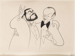 Appraisal: AL HIRSCHFELD AMERICAN - Pavarotti and Sinatra etching on paperplate