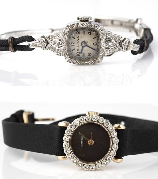 Appraisal: A collection of two ladies diamond wristwatches one platinum case