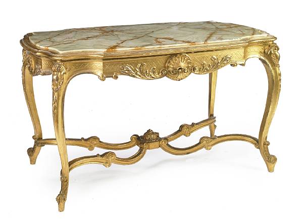 Appraisal: A Louis XV style giltwood and onyx center table height