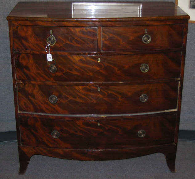 Appraisal: ENGLISH TH CENTURY MAHOGANY CHEST OF DRAWERS Bow fronted over