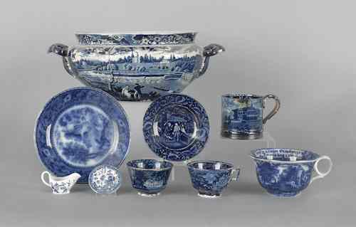 Appraisal: Five pieces of historical blue Staffordshire porcelain th c together