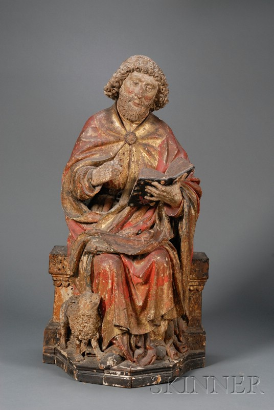 Appraisal: Large Continental Carved Wood and Gesso Architectural Figure of an