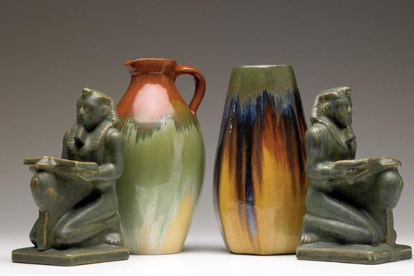 Appraisal: FULPER Four items a pair of Ramses bookends in Cucumber