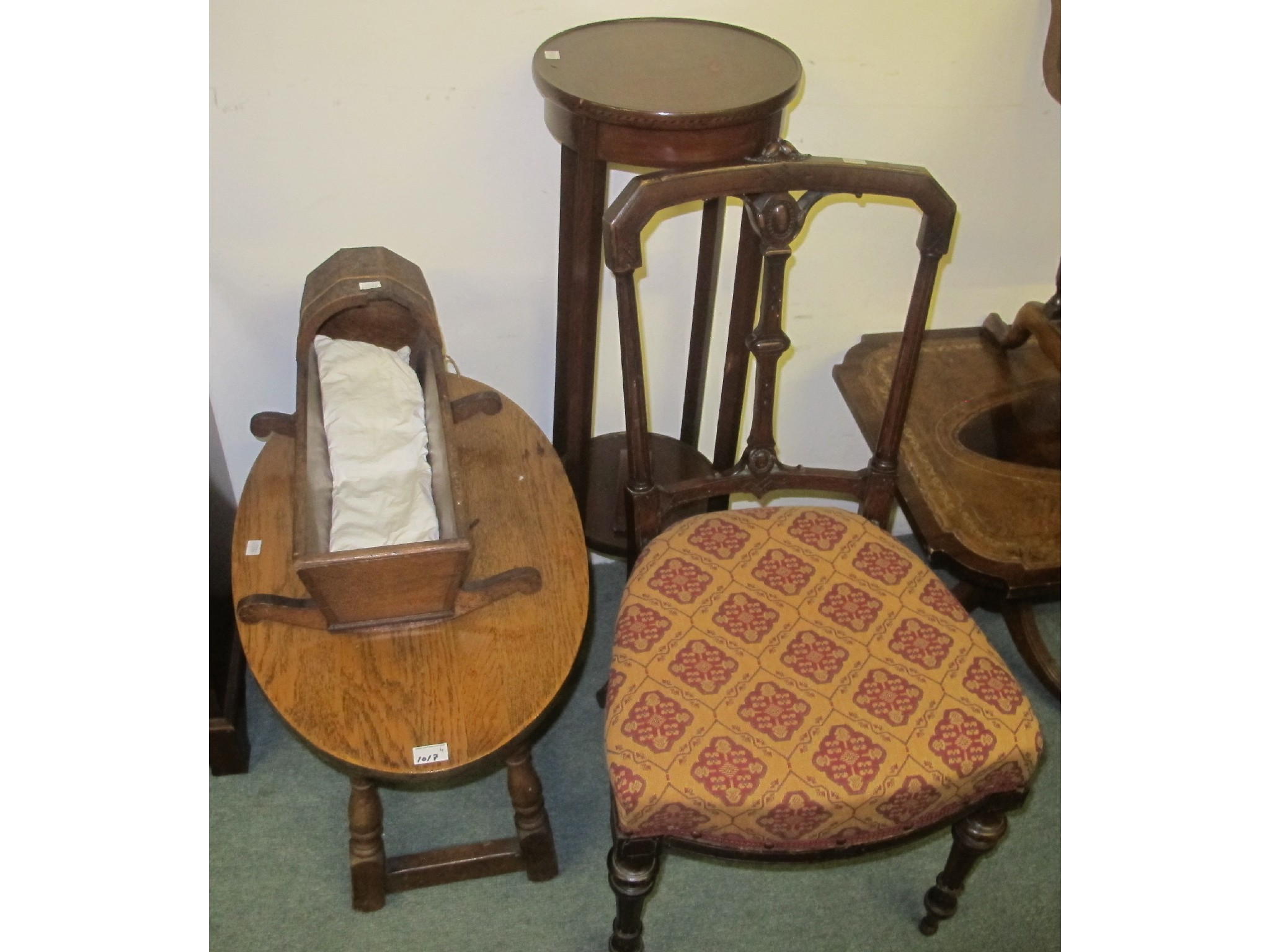 Appraisal: Oak oval table plant stand parlour chair and crib