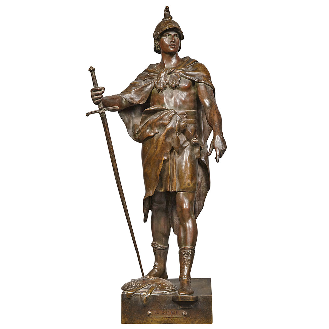 Appraisal: French Bronze Figure of a Classical Warrior Titled Le Devoir