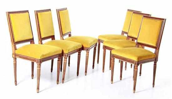 Appraisal: Set of six Louis XVI style fruitwood fauteuil a la