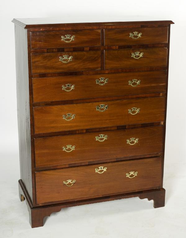 Appraisal: EARLY th CENTURY MAHOGANY CHEST OF DRAWERS with moulded cross-banded