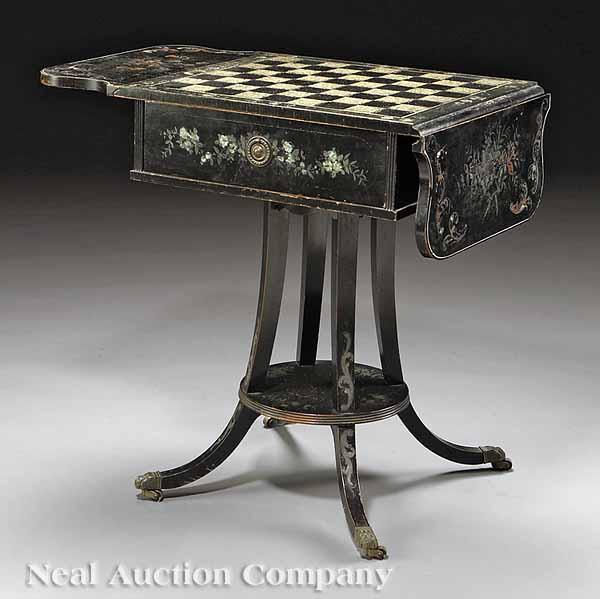 Appraisal: A Continental Painted and Mother-of-Pearl Inlaid Work Table c with