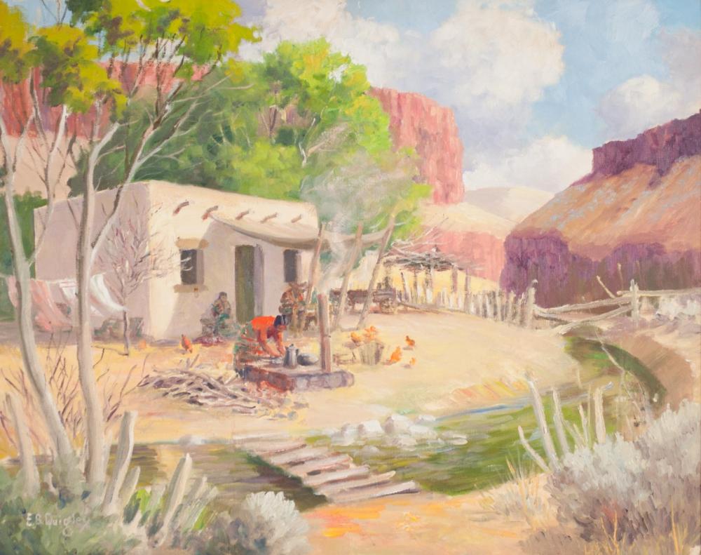 Appraisal: EDWARD B QUIGLEY Oregon - oil on canvas adobe house