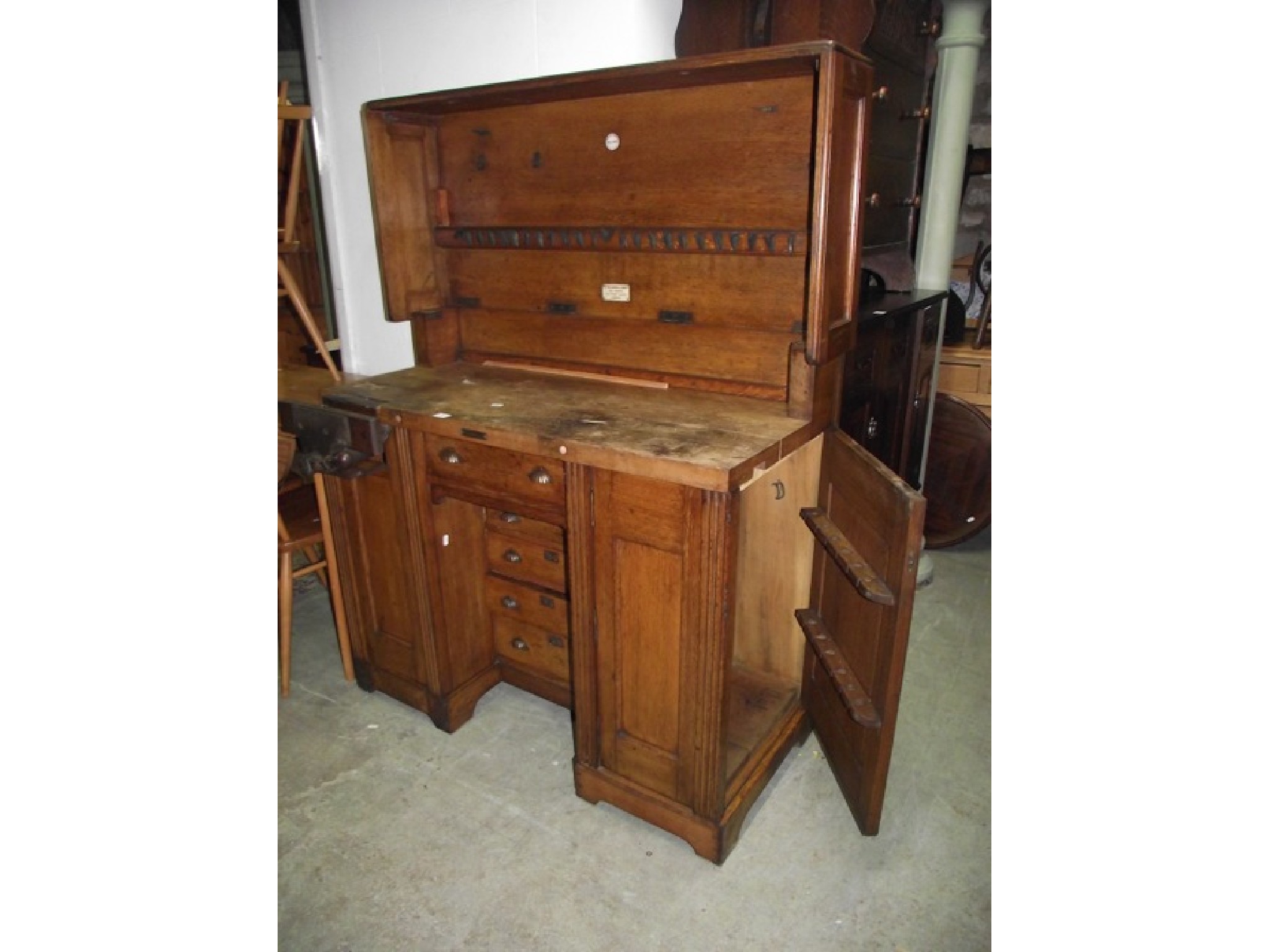 Appraisal: A vintage oak framed carpenters work bench by Melhuish and