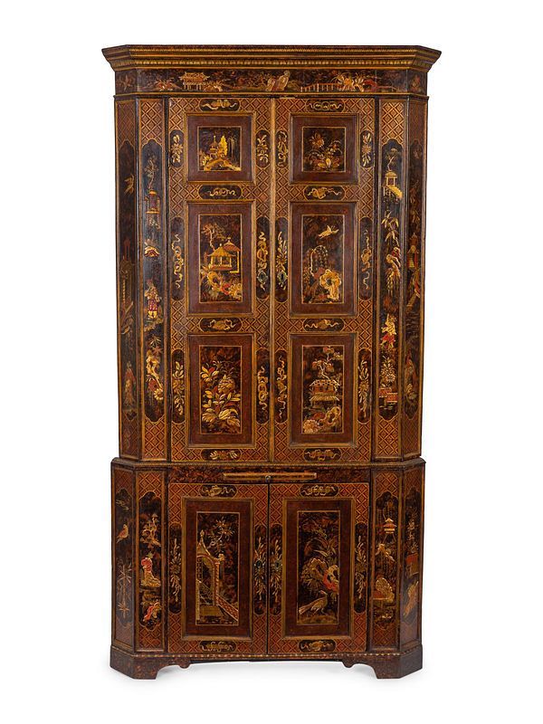 Appraisal: A George II Chinoisserie on Faux Tortoiseshell Decorated Corner Cabinet