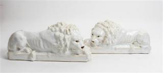 Appraisal: A Pair of Italian Ceramic Models of Lions Height x