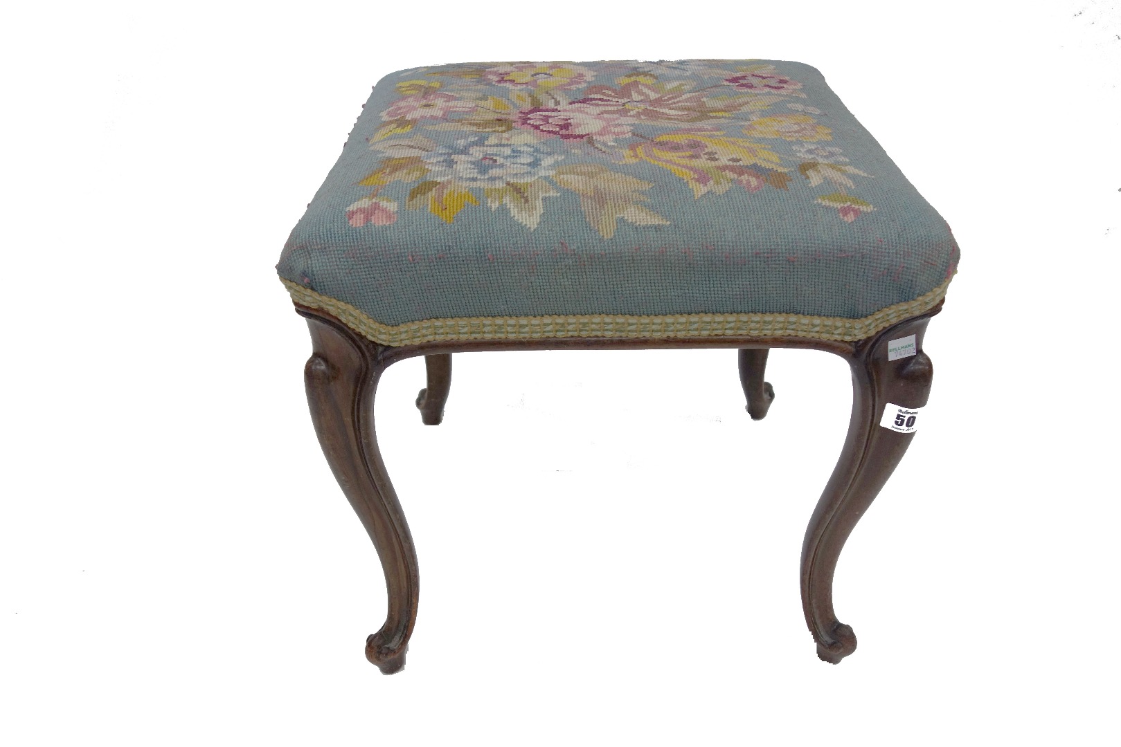 Appraisal: A Victorian rosewood dressing stool with square needlework seat on