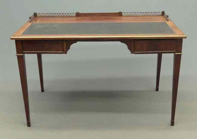 Appraisal: English two drawer leather top desk with gallery top