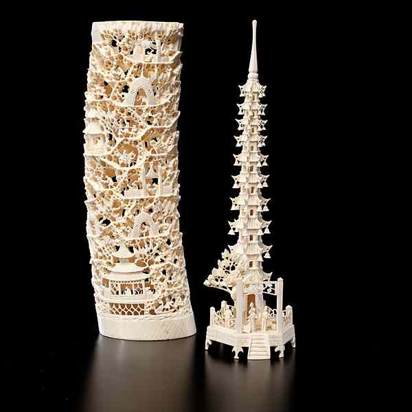 Appraisal: Chinese Ivory Towers Chinese early th century Two ivory towers