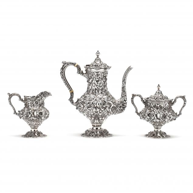 Appraisal: Stieff Repousse Three Piece Sterling Silver Coffee Service date marks