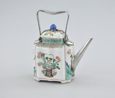 Appraisal: A Sterling Silver Mounted Chinoiserie Porcelain Tea Pot with a