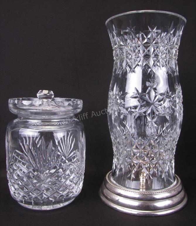 Appraisal: Waterford Crystal Hurricane and Biscuit Jar Snow Crystals hurricane with