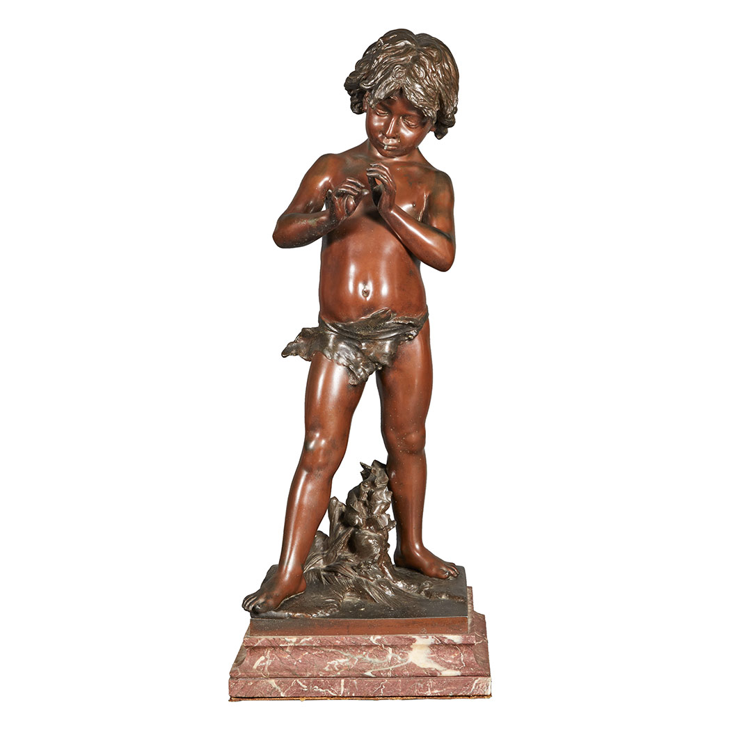 Appraisal: Patinated-Metal Figure of a Boy Le Fascinateur After a model