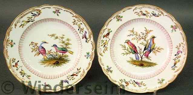 Appraisal: Fine pair of colorful Meissen bird plates with gilt decorated