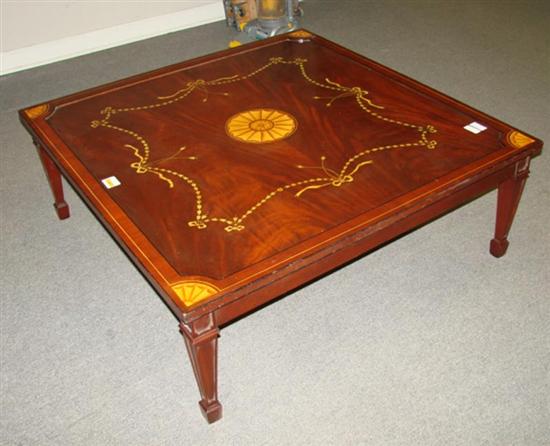 Appraisal: Edwardian style inlaid mahogany coffee table Scuffs and scratches H