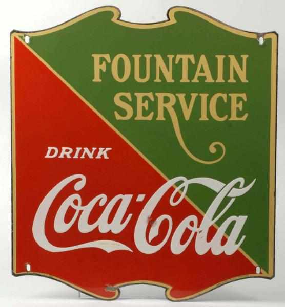 Appraisal: Porcelain Coca-Cola Fountain Service Sign Description Die-cut design is classic