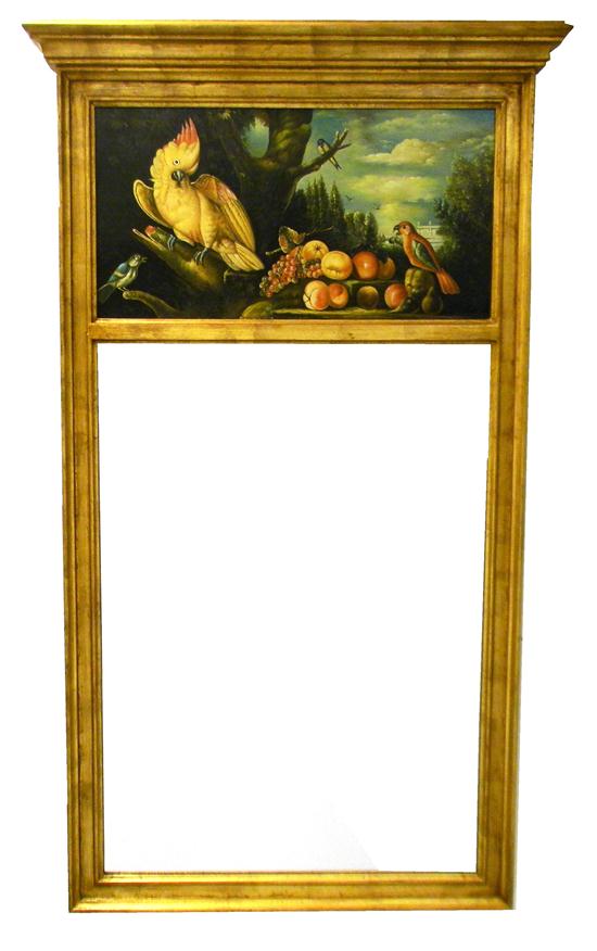 Appraisal: Gilded two panel wall mirror with hand painted oil on