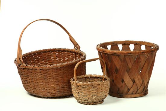 Appraisal: THREE SPLINT BASKETS American th century Large woven splint with