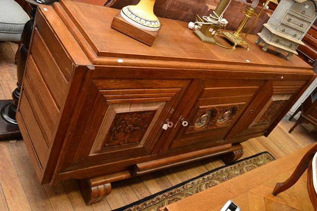 Appraisal: A FRENCH ART DECO SIDEBOARD WITH DOUBLE CENTRAL ROUND HANDLES